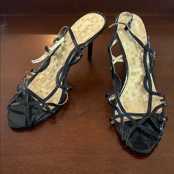 Roberto Vianni Glossy Black Strappy Heels. Size 10 - Picture 1 of 5